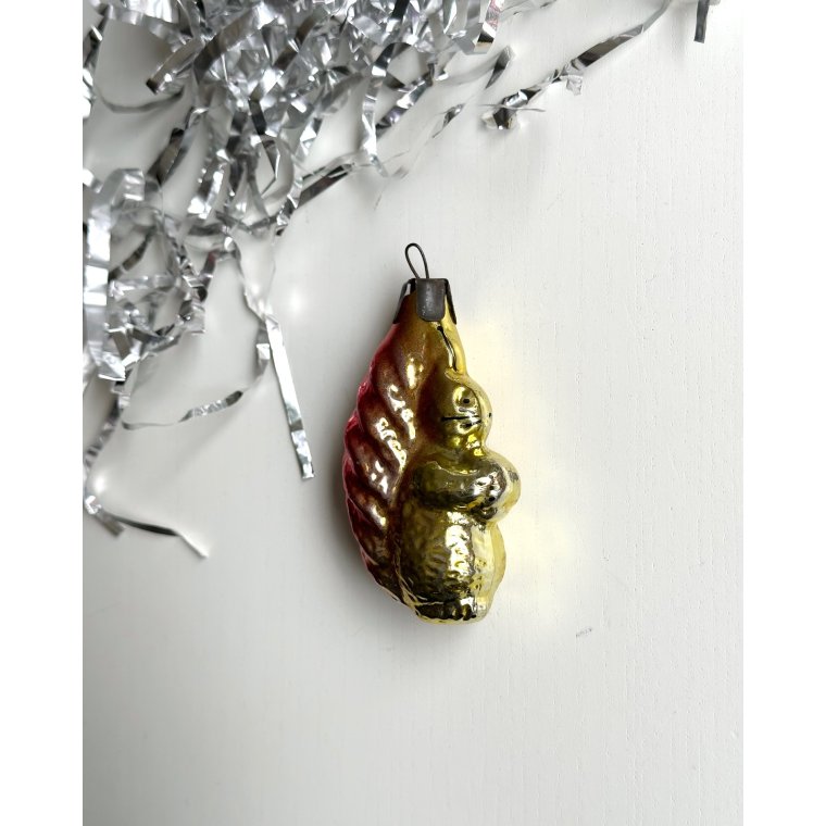 Vintage juleornament, gult/rdt egern