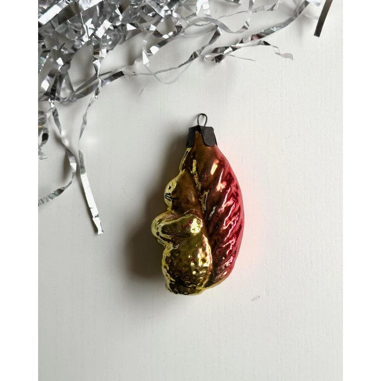 Vintage juleornament, gult/rdt egern