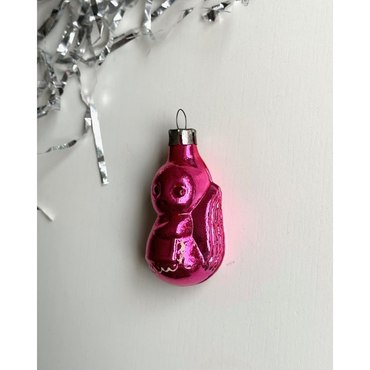 Vintage julekugle, egern m forklde, pink