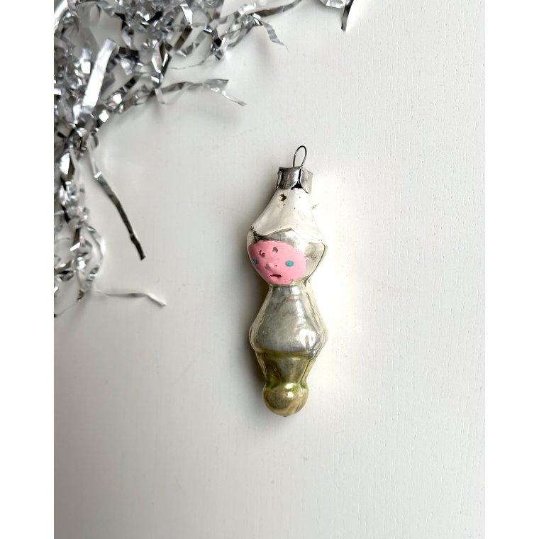 Vintage julekugle, alf m hvid hue