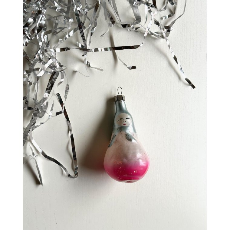 Vintage julekugle, babushka m slv htte, NB