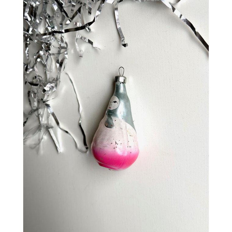 Vintage julekugle, babushka m slv htte, NB