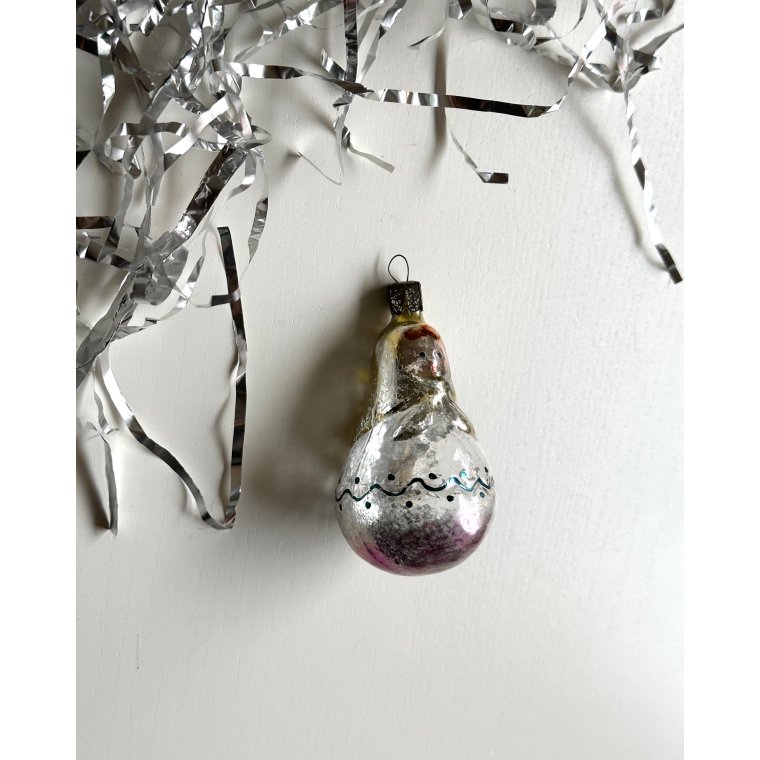 Vintage julekugle, gul/lilla babushka