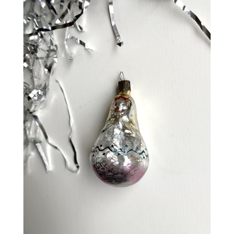 Vintage julekugle, gul/lilla babushka