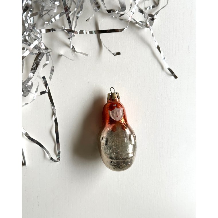 Vintage julekugle, babushka m orange htte