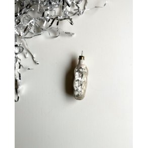 Vintage ornament, silver pine cone w snow