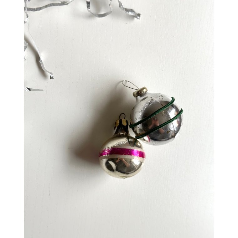 Vintage julekugler, stribet st, 2 stk samlet