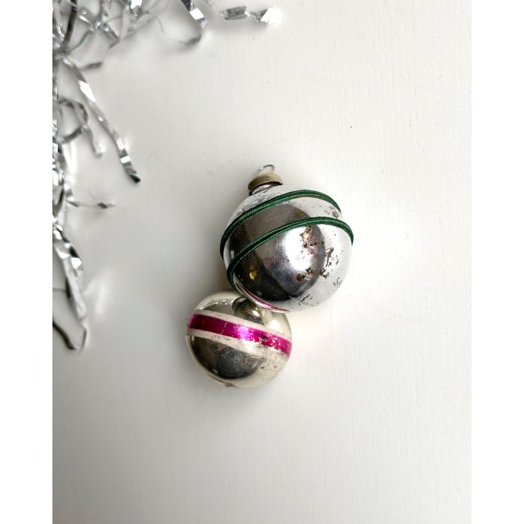 Vintage julekugler, stribet st, 2 stk samlet