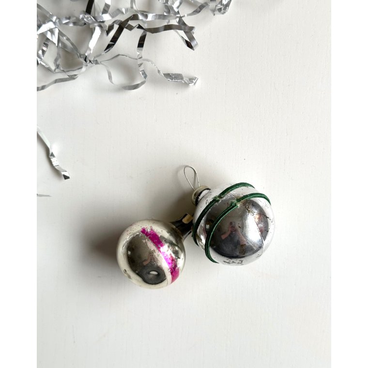 Vintage julekugler, stribet st, 2 stk samlet