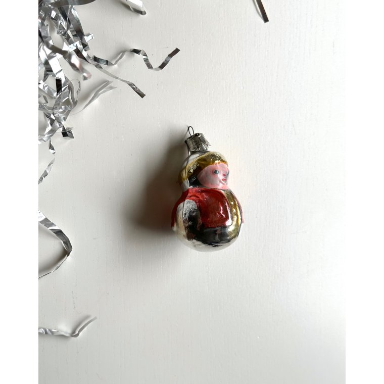 Vintage juleornament, rund Snegurochka