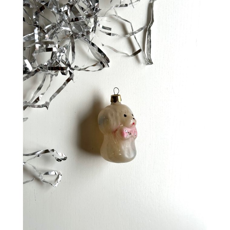Vintage ornament, hvid hund, NB