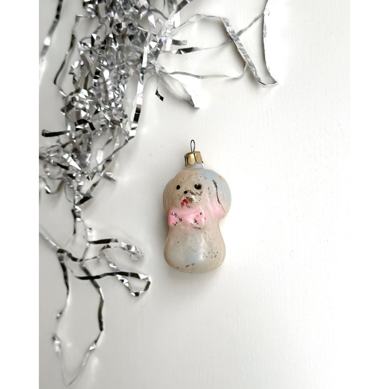Vintage ornament, hvid hund, NB