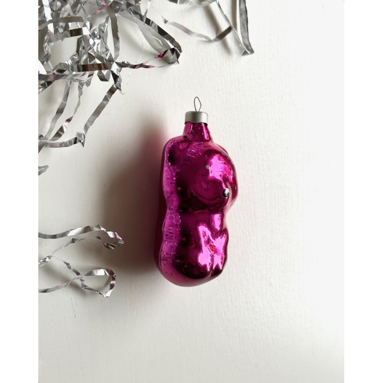 Vintage juleornament, lilla bjrn, NB