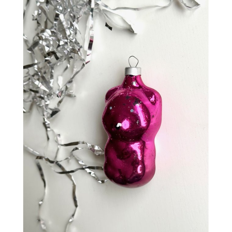 Vintage juleornament, lilla bjrn, NB