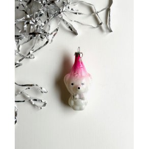 Vintage ornament, white bear w hat