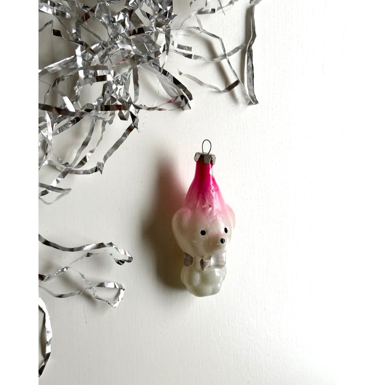 Vintage julekugle, hvid bjrn m hue