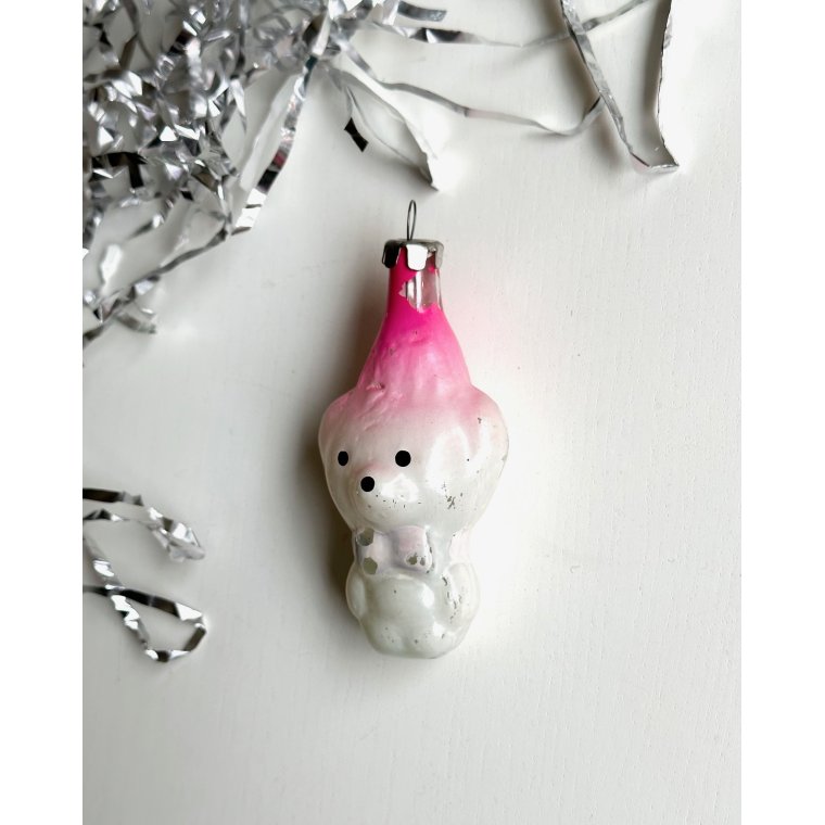 Vintage julekugle, hvid bjrn m hue