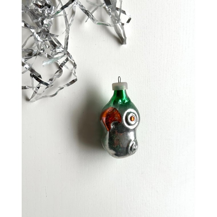 Vintage ornament, papegje, grn m orange nb