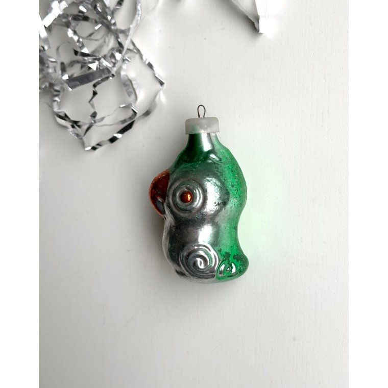 Vintage ornament, papegje, grn m orange nb