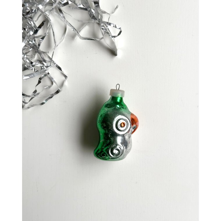 Vintage ornament, papegje, grn m orange nb