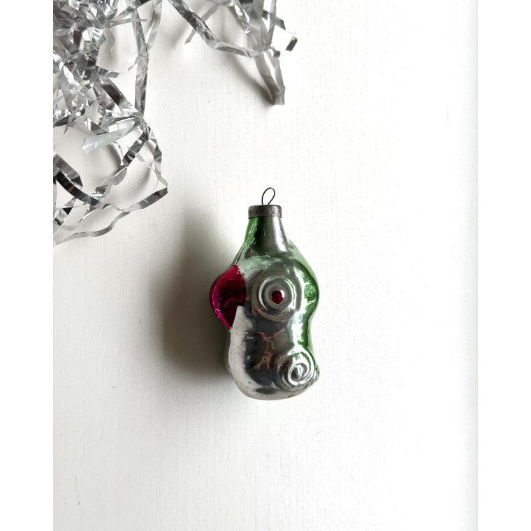 Vintage ornament, papegje, grn m lilla nb