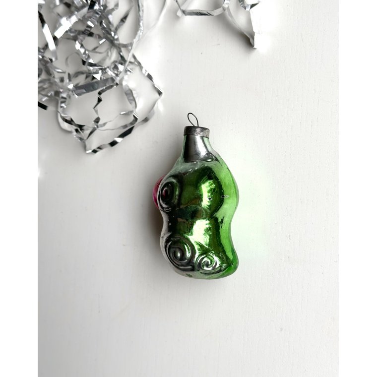 Vintage ornament, papegje, grn m lilla nb