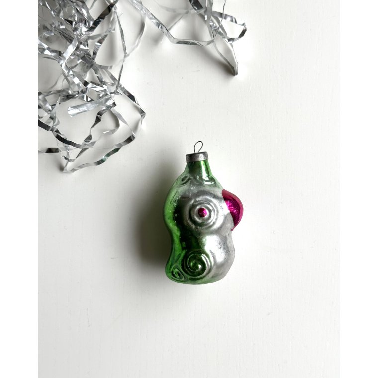 Vintage ornament, papegje, grn m lilla nb