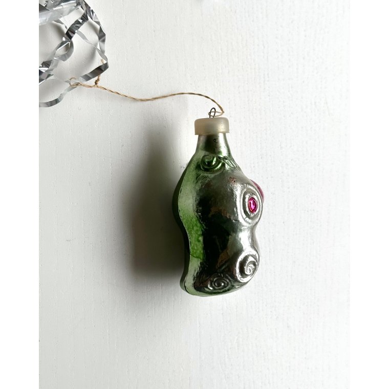 Vintage ornament, papegje, lysegrn m lilla nb