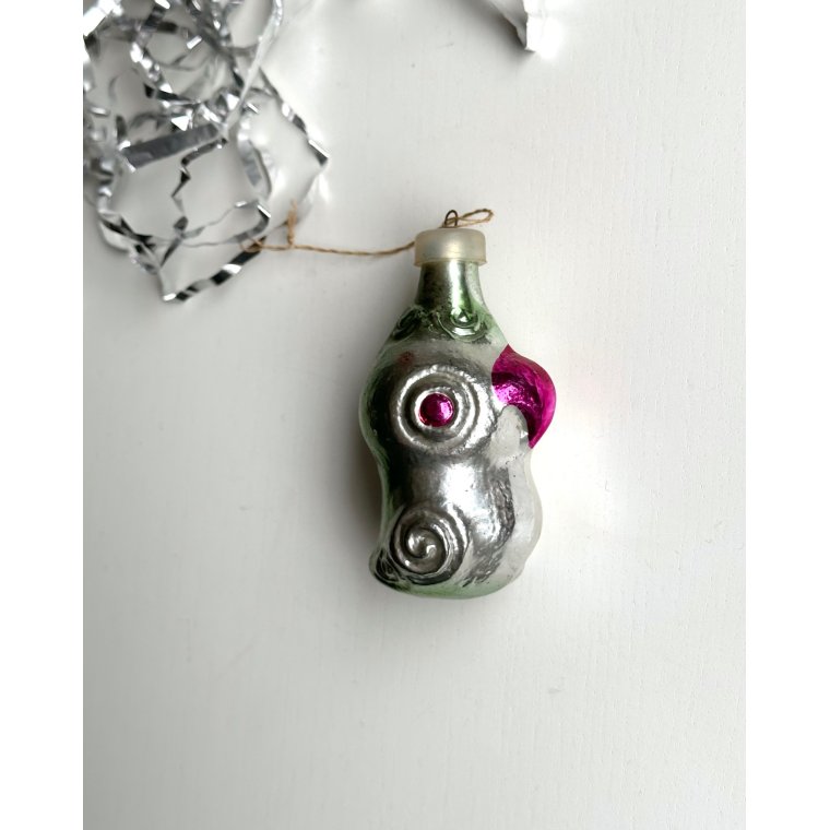 Vintage ornament, papegje, lysegrn m lilla nb