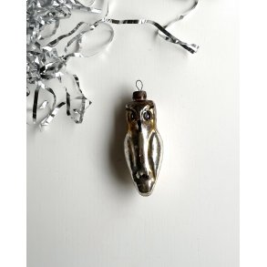 Vintage ornament, silver owl w brown