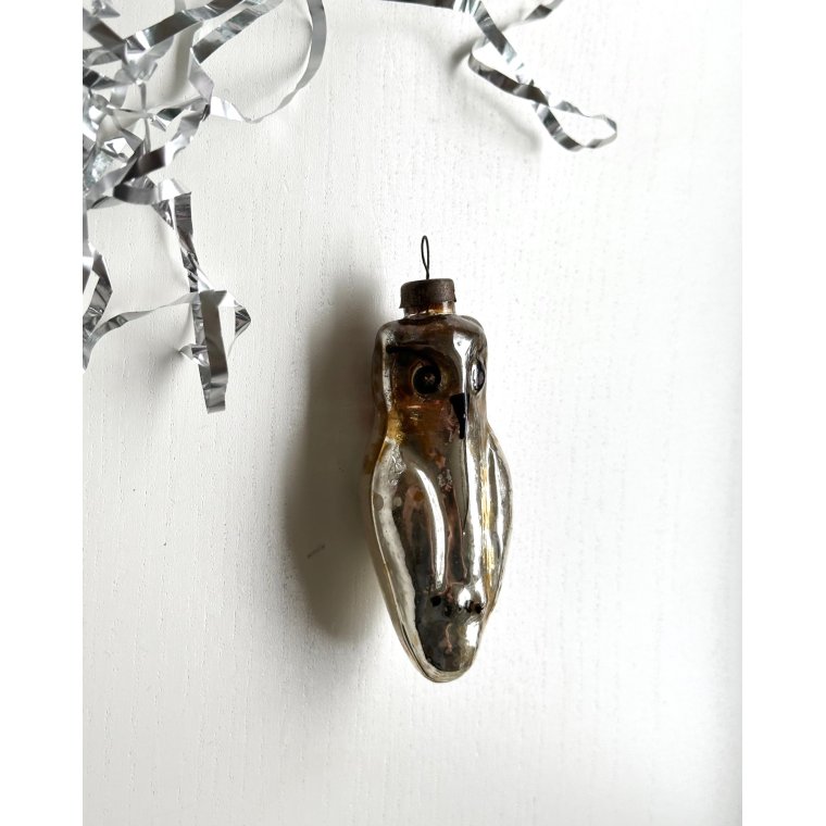 Vintage juleornament, slv ugle m brun
