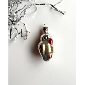 Vintage ornament, silver parrot w yellow/red