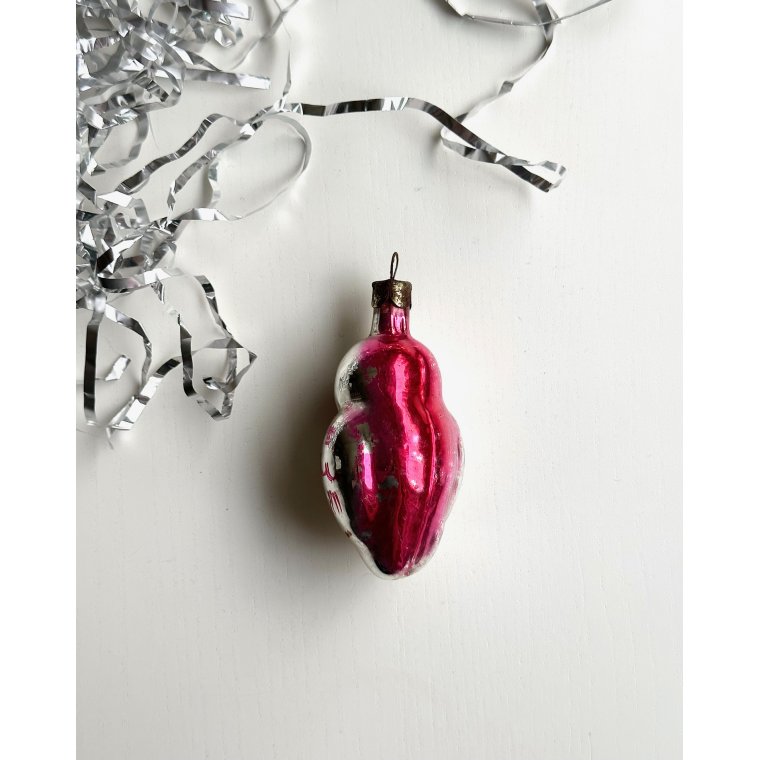 Vintage juleornament, slv papegje m gul/rd