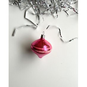 Vintage Christmas ball, pink spinner w stripes