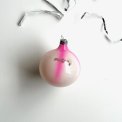 Vintage julekugle, hvid m neon pink