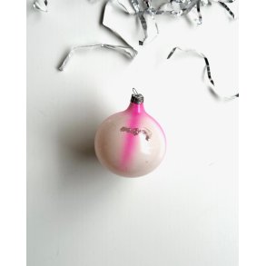 Vintage Christmas ball, white w neon pink