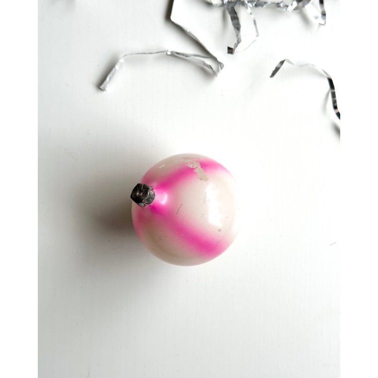 Vintage julekugle, hvid m neon pink