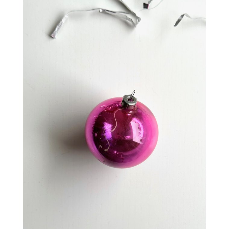 Vintage julekugle, semitransparent lilla m deko