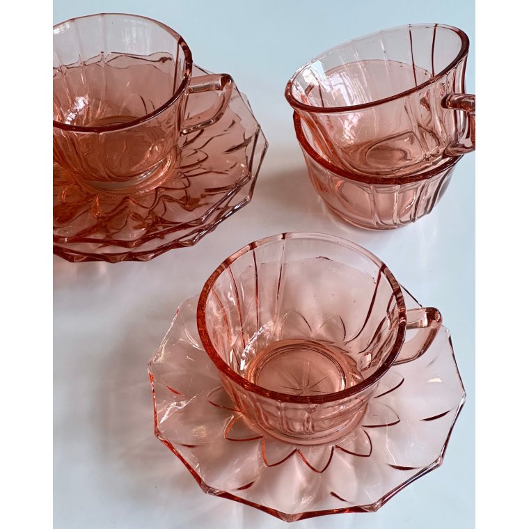 Kopper m underkopper, rosa glas, 4 s�t samlet