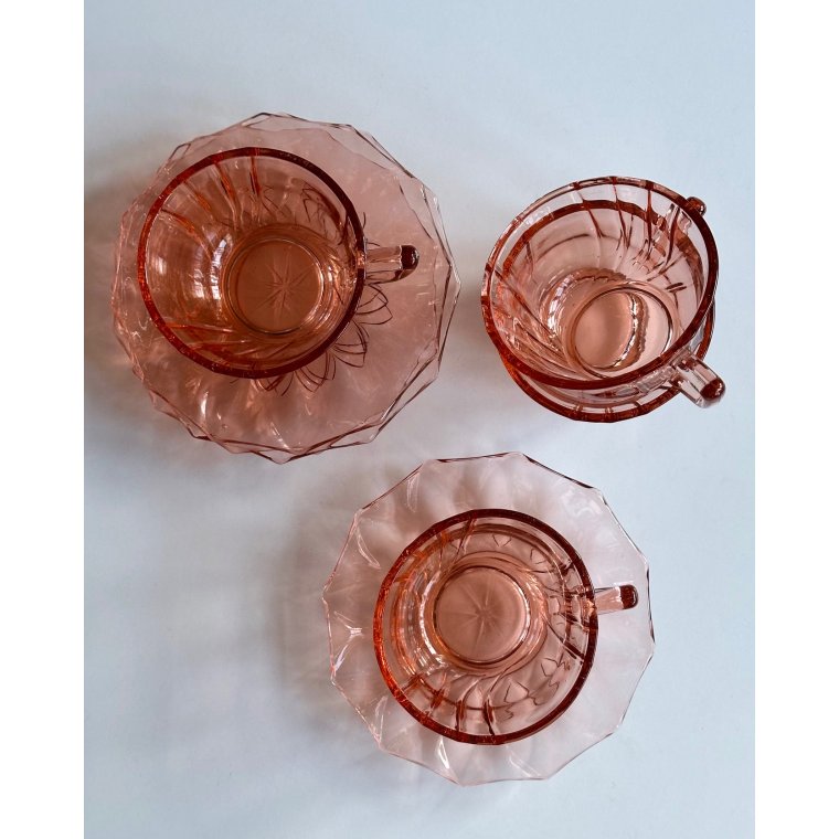 Kopper m underkopper, rosa glas, 4 s�t samlet