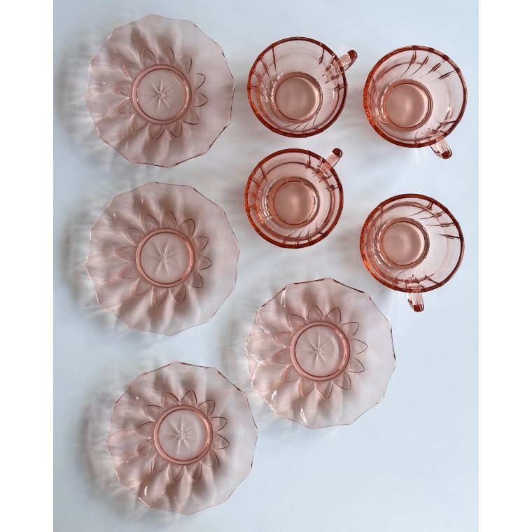 Kopper m underkopper, rosa glas, 4 s�t samlet