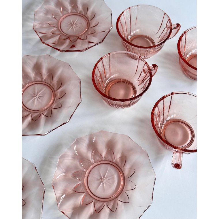 Kopper m underkopper, rosa glas, 4 s�t samlet
