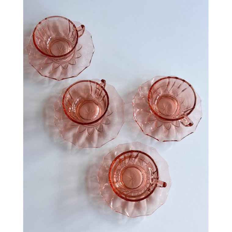 Kopper m underkopper, rosa glas, 4 s�t samlet