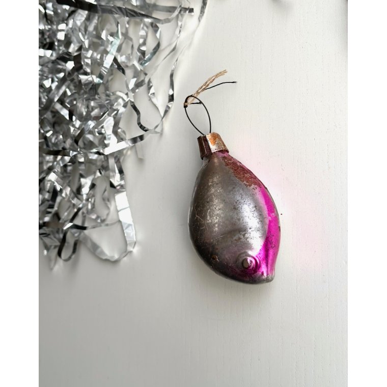 Vintage patineret fisk, slv/lilla