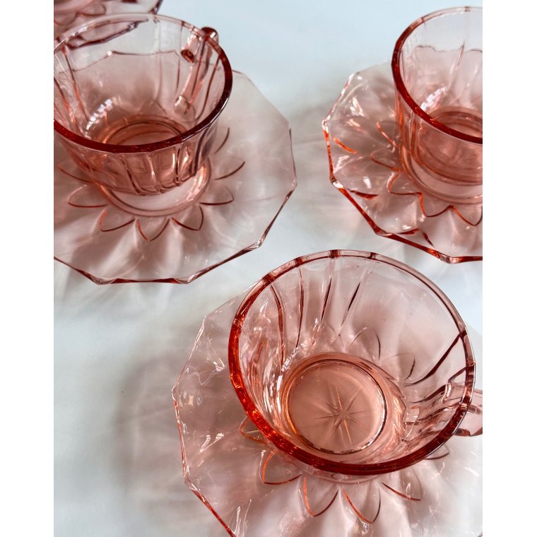 Kopper m underkopper, rosa glas, 4 s�t samlet