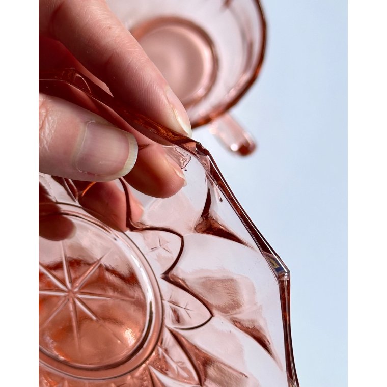 Kopper m underkopper, rosa glas, 4 s�t samlet