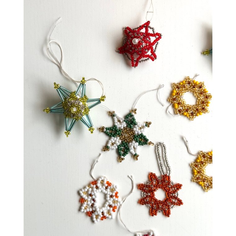 Pearl-stitched snowflakes and stars, set of 11