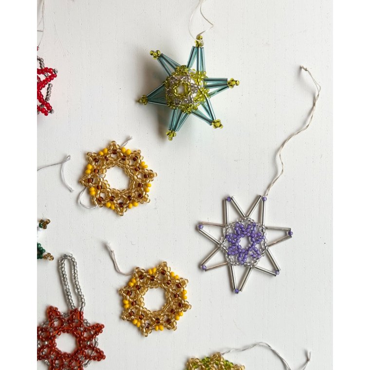 Pearl-stitched snowflakes and stars, set of 11