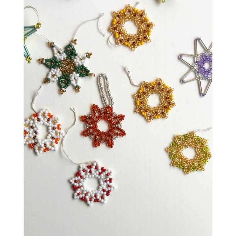 Pearl-stitched snowflakes and stars, set of 11