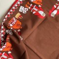 Retro Christmas tablecloth, brown w Santas, 135 x 195 cm